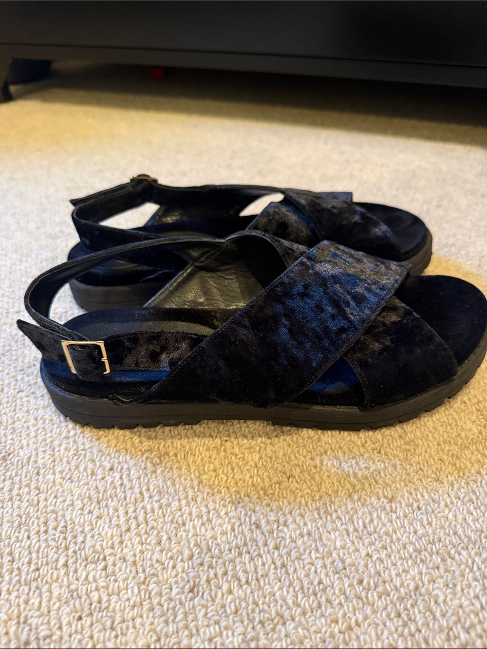 YOOX Black Velvet Crisscross Slingback Sandals Size 9